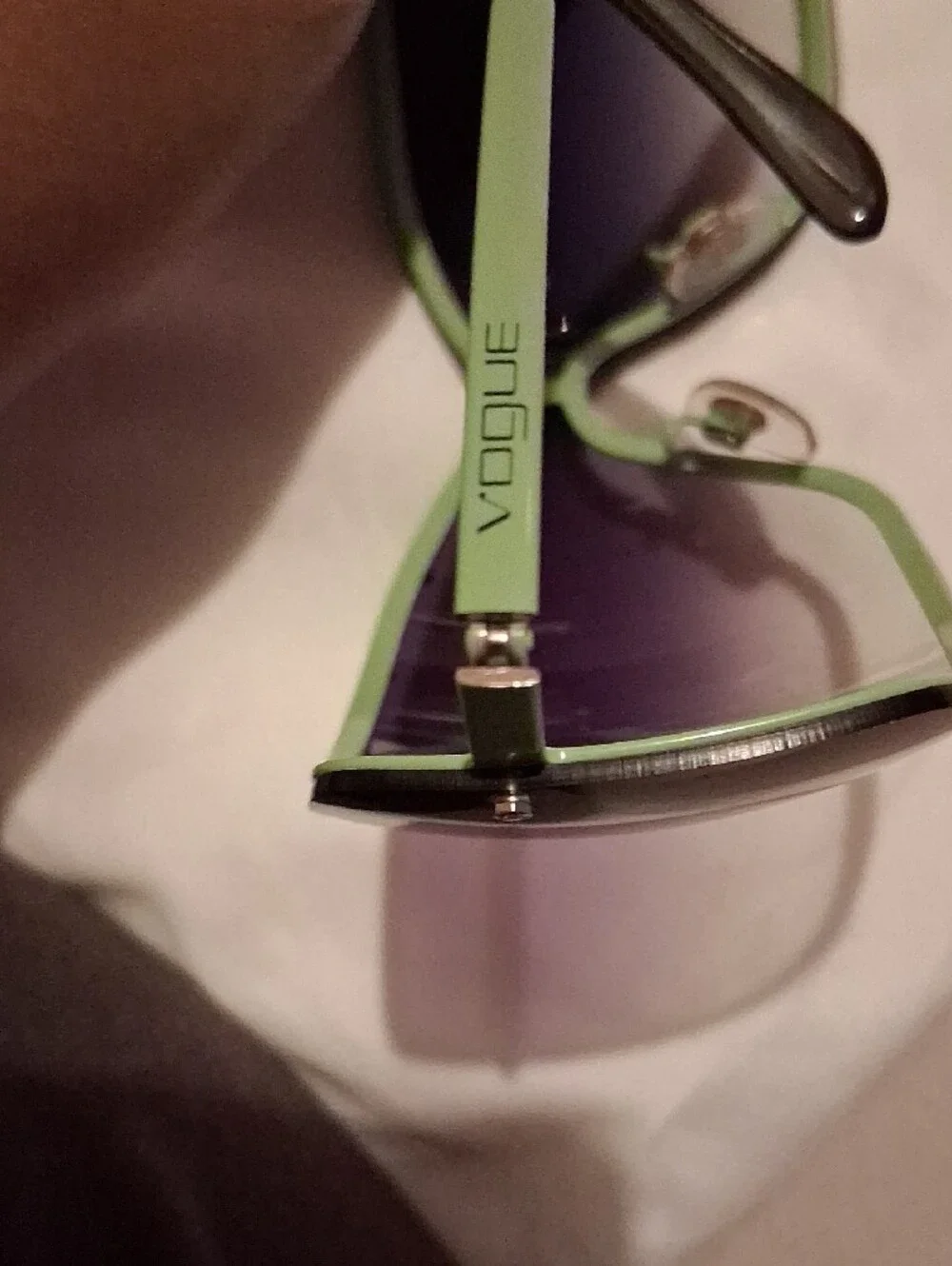 Vogue Oversized Shield Sunglasses with Green Trim and Crystal Studs